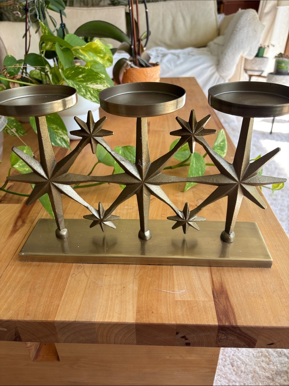 Starburst 3-Arm Candelabra in Brass Finish